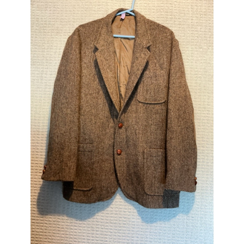 Harris Tweed Vintage Sport Coat Jacket Elbow Patches Made In England READ 46S